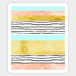 Coral aqua blue gold abstract watercolor pattern Sticker